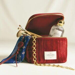 NEW Sezane - Mini Vanity case crushed velvet Red